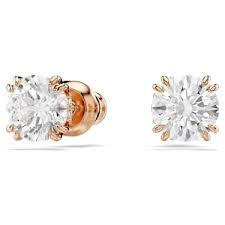 Stilla stud earrings Round cut, White, Rose gold-tone plated